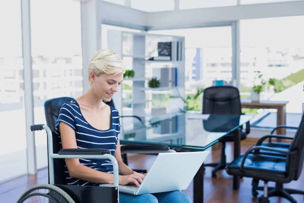 An office worker in a wheelchair