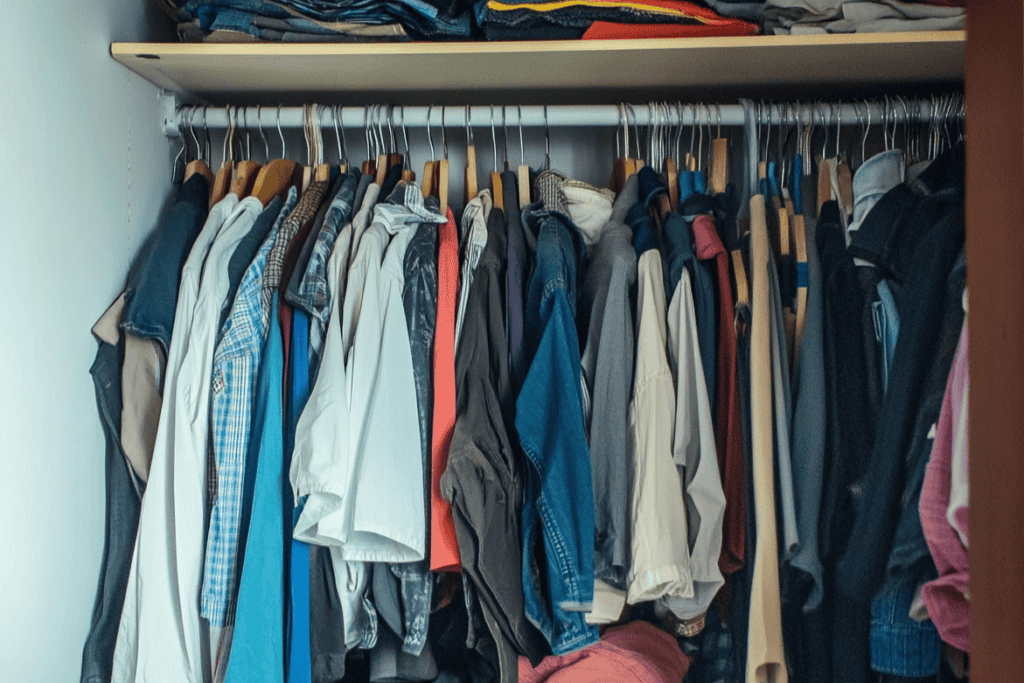 A closet full of clothes to declutter